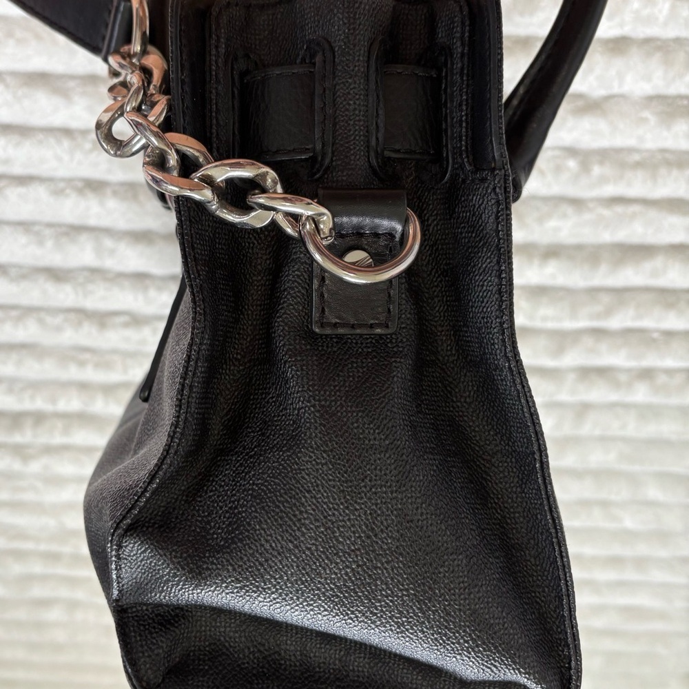 MICHAEL KORS Hamilton Satchel Black Saffiano Leather MK Lock Tote Shoulder Bag - Picture 15 of 15